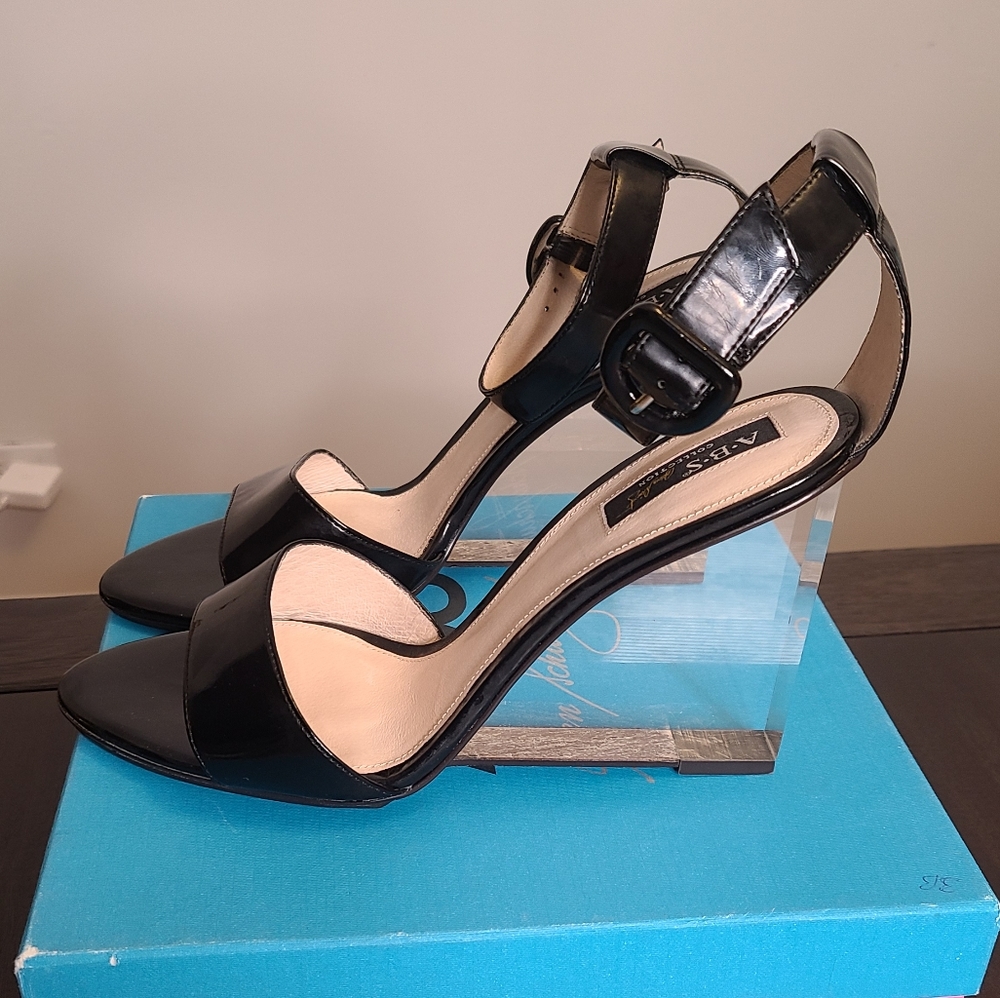 ABS by Allen Schwartz black/clear wedge heel